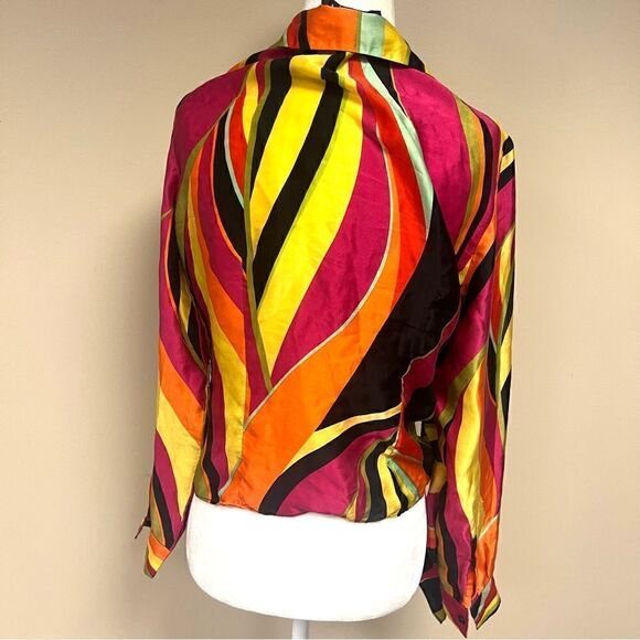 Spencer Jeremy vintage multi colored silk wrap top Sz S - Picture 4 of 5